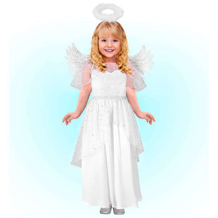 Kostüm "Engel" für Kinder | Weiß Silber | Kleid, Flügel und Heiligenschein