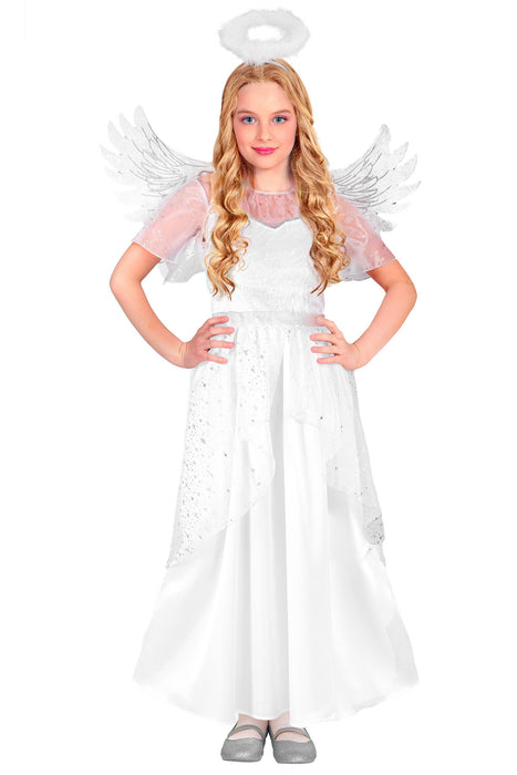 Kostüm "Engel" für Kinder | Weiß Silber | Kleid, Flügel und Heiligenschein