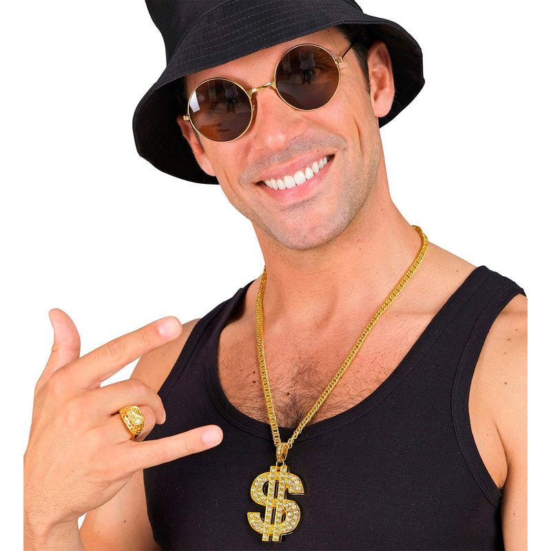 Strass Dollar Halskette 65 cm | Gold