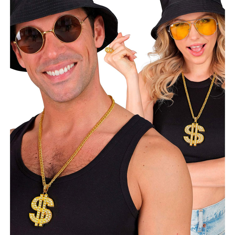 Strass Dollar Halskette 65 cm | Gold