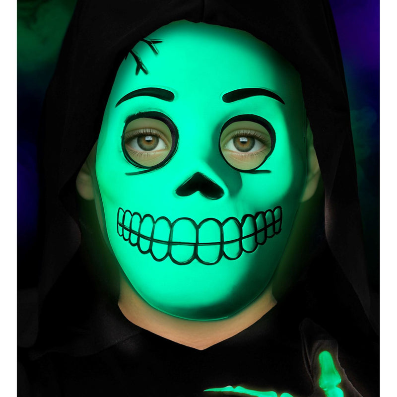 Halloween Maske "Totenkopf" für Kinder im Dunkeln leuchtend | Weiß Schwarz