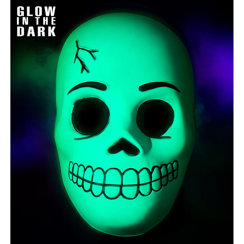 Halloween Maske "Totenkopf" für Kinder im Dunkeln leuchtend | Weiß Schwarz