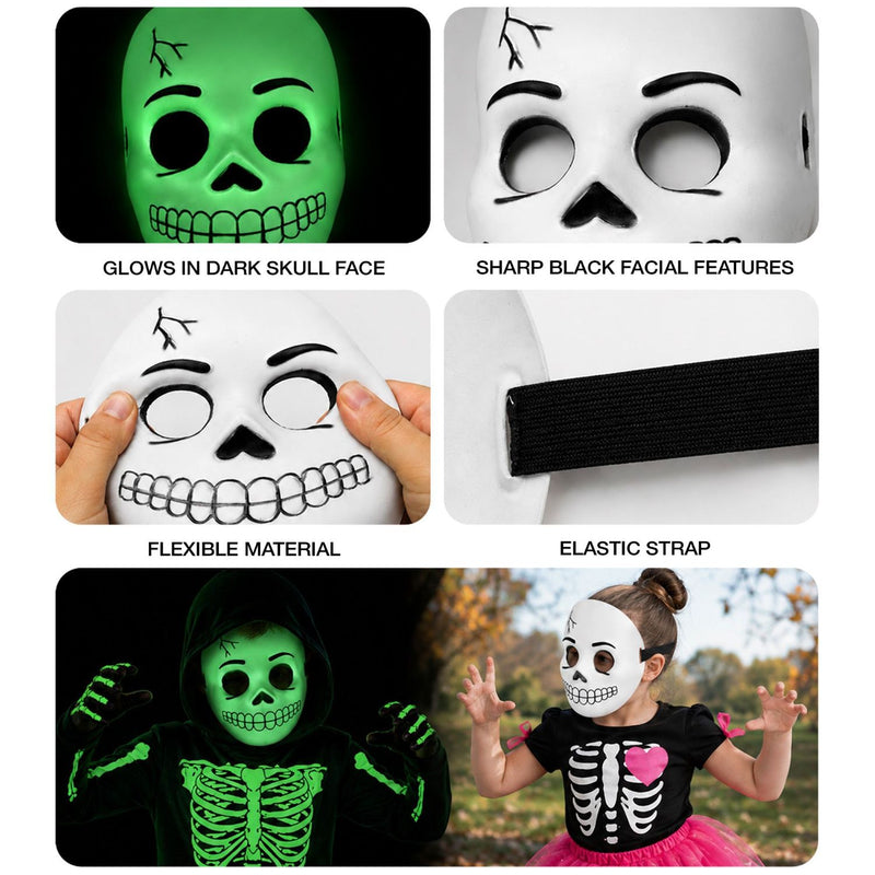 Halloween Maske "Totenkopf" für Kinder im Dunkeln leuchtend | Weiß Schwarz