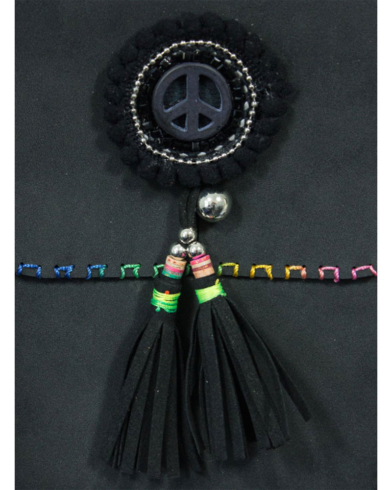 Ethno Damen Umhängetasche mit Federn und Fransen - Schwarz