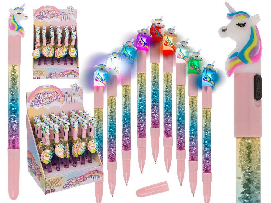 Kugelschreiber Einhorn mit Glitter und farbwechselnder LED