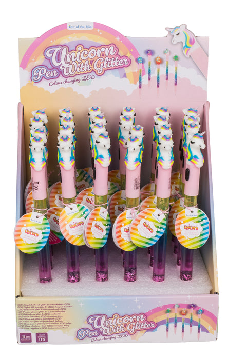 Kugelschreiber Einhorn mit Glitter und farbwechselnder LED