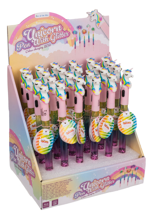 Kugelschreiber Einhorn mit Glitter und farbwechselnder LED
