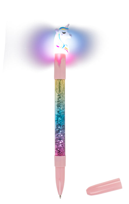 Kugelschreiber Einhorn mit Glitter und farbwechselnder LED