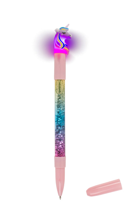 Kugelschreiber Einhorn mit Glitter und farbwechselnder LED