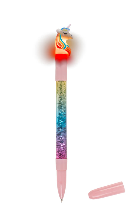 Kugelschreiber Einhorn mit Glitter und farbwechselnder LED