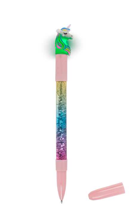 Kugelschreiber Einhorn mit Glitter und farbwechselnder LED