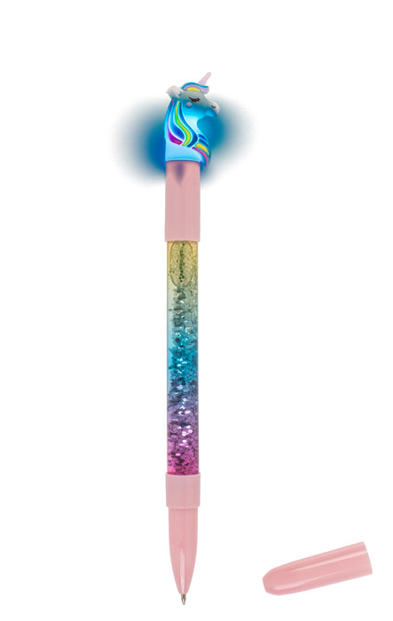 Kugelschreiber Einhorn mit Glitter und farbwechselnder LED