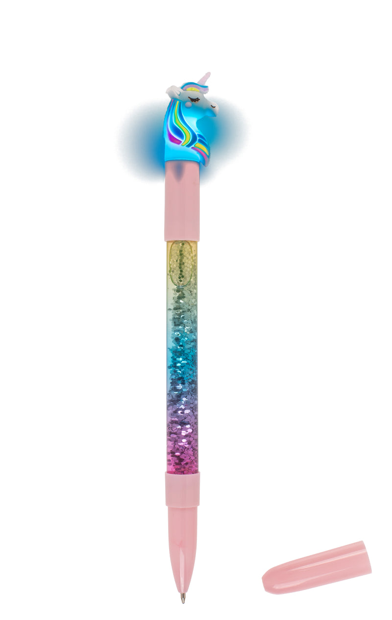 Kugelschreiber Einhorn mit Glitter und farbwechselnder LED