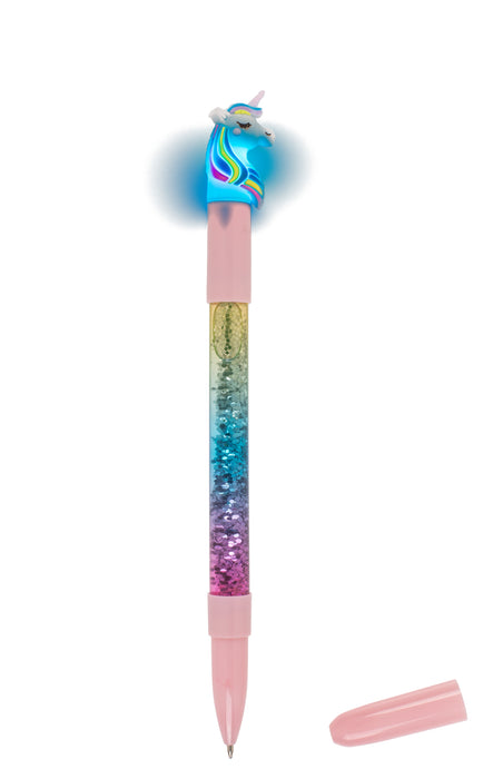 Kugelschreiber Einhorn mit Glitter und farbwechselnder LED