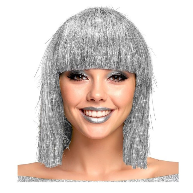 Damen Perücke Glitzy Bob | Silber