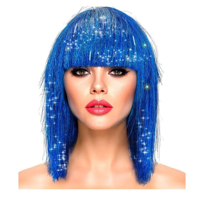 Damen Perücke Glitzy Bob | Blau