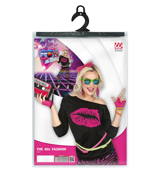 80er Jahre Shirt "Kiss" für Damen | Schwarz Pink