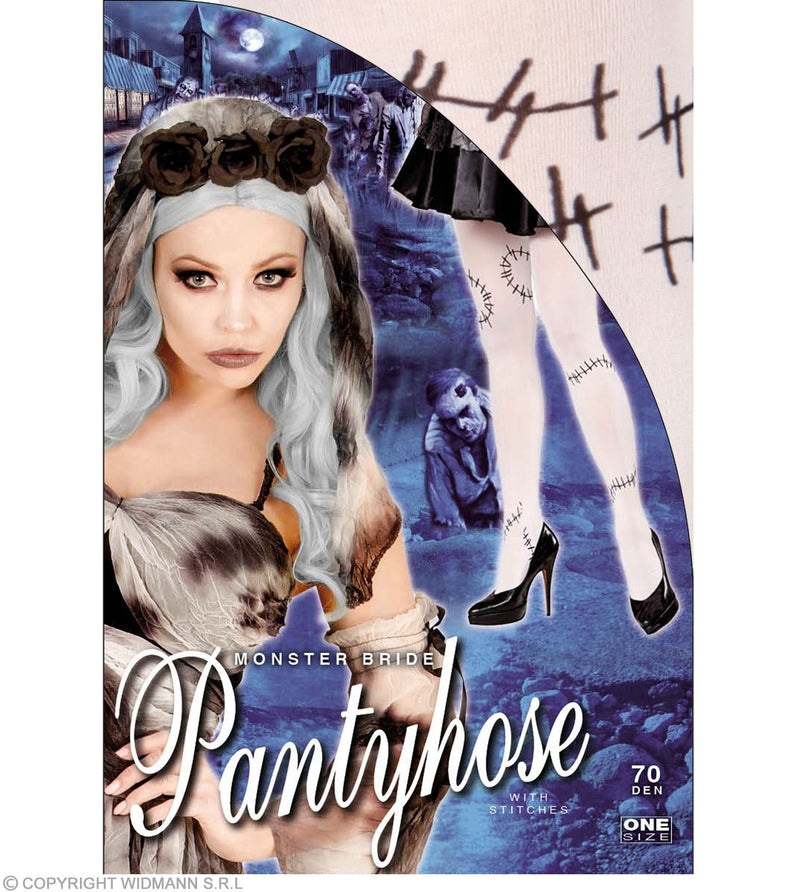 Monster Braut Strumpfhose für Damen mit Narben - 40 DEN | Weiß