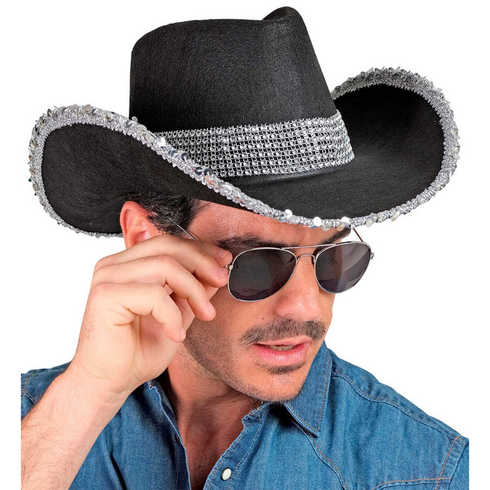 Strass Cowboyhut für Erwachsene | Schwarz