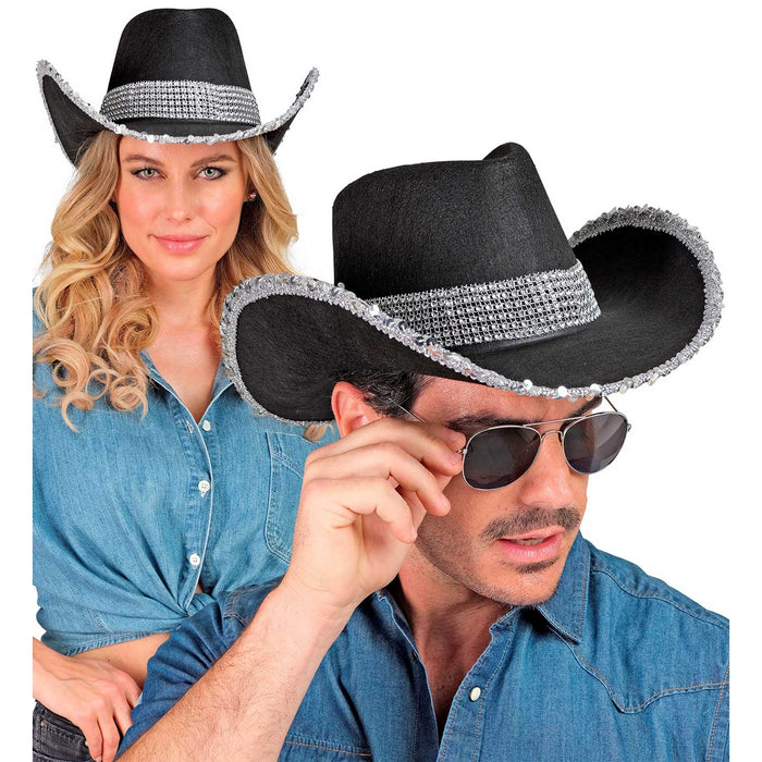 Strass Cowboyhut für Erwachsene | Schwarz