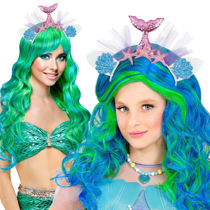 Haarreif Meerjungfrau mit Seesternen und Glitzer | Rosa