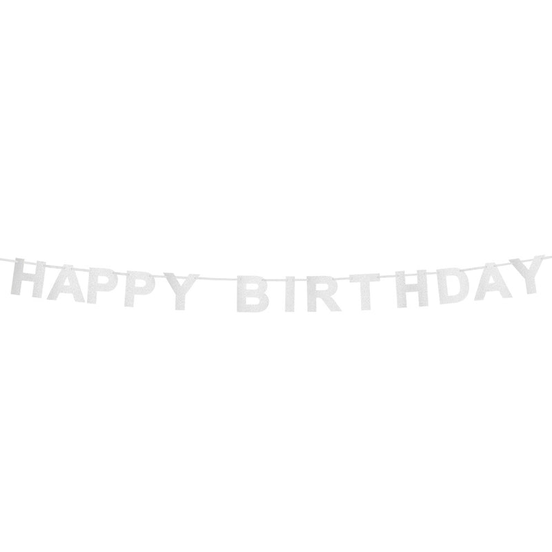 Happy Birthday Glitzer Buchstabengirlande 2,25 m | Silber