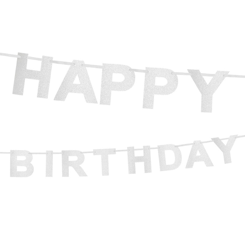Happy Birthday Glitzer Buchstabengirlande 2,25 m | Silber