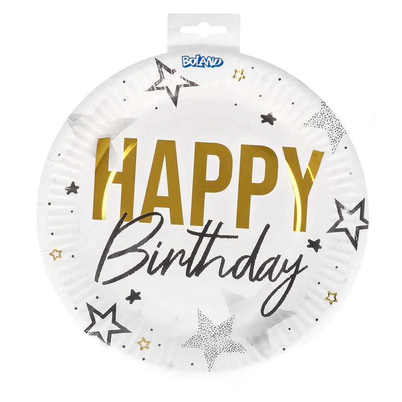 "Happy Birthday" Gold Schwarz | 8 Pappteller Ø23cm