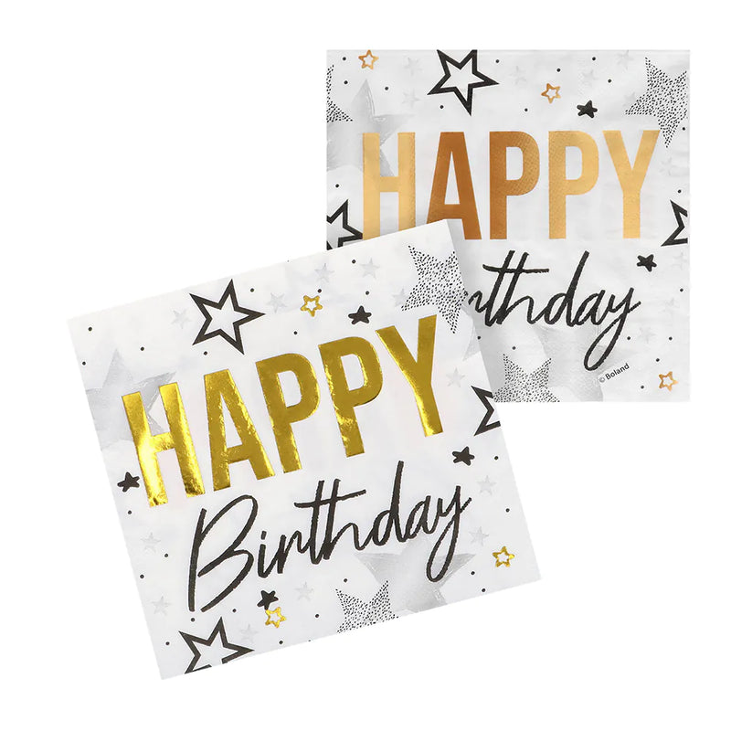 "Happy Birthday" Gold Schwarz | 20 Servietten 33x33cm