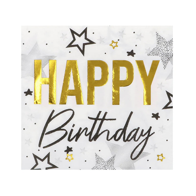 "Happy Birthday" Gold Schwarz | 20 Servietten 33x33cm