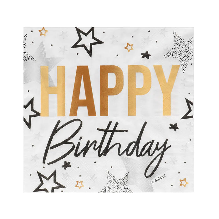 Happy Birthday 20 Servietten 33x33cm | Gold Schwarz