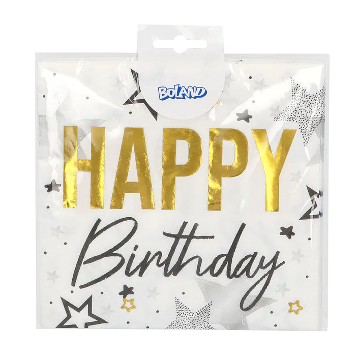 Happy Birthday 20 Servietten 33x33cm | Gold Schwarz