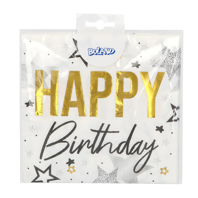 "Happy Birthday" Gold Schwarz | 20 Servietten 33x33cm