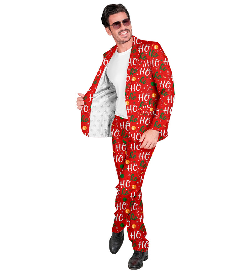 Designer Anzug "Ho Ho - Merry Christmas" 2-tlg. UV | Rot - Herren Weihnachten Kostüm