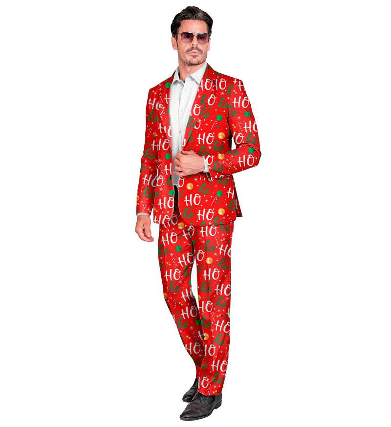 Designer Anzug "Ho Ho - Merry Christmas" 2-tlg. UV | Rot - Herren Weihnachten Kostüm