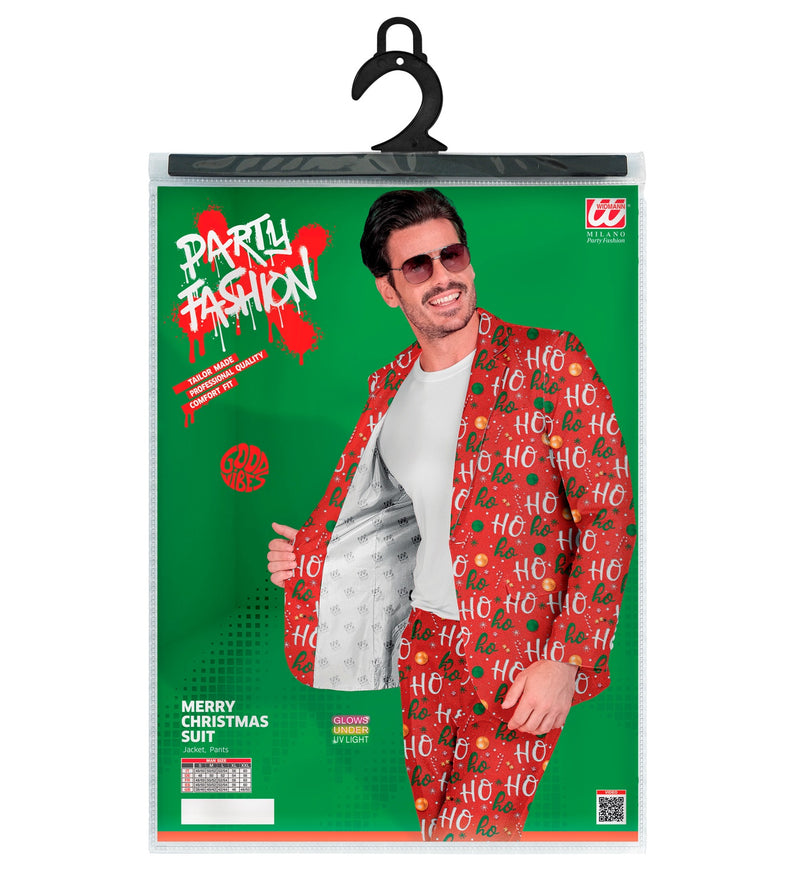 Designer Anzug "Ho Ho - Merry Christmas" 2-tlg. UV | Rot - Herren Weihnachten Kostüm