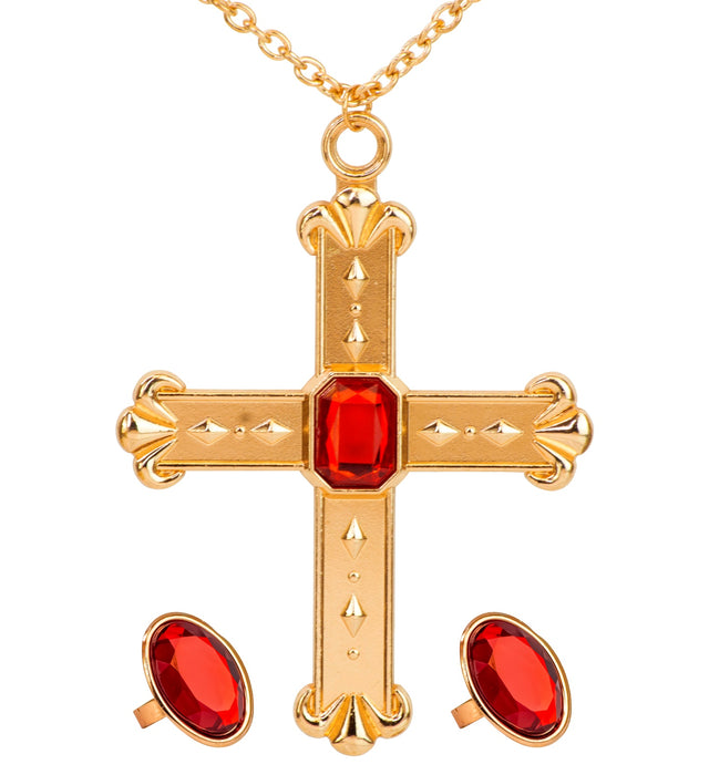 Kardinal Set | Halskette mit Kreuz und 2 Ringe