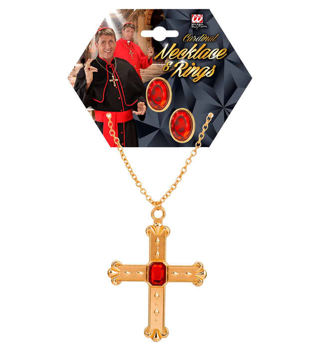 Kardinal Set | Halskette mit Kreuz und 2 Ringe