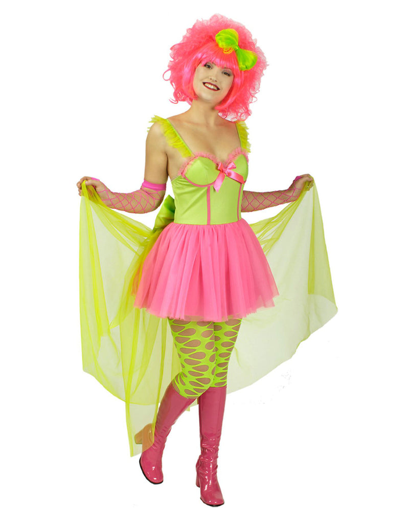 Disco Rave Kostüm für Damen - 80er Jahre Neon Party Kleid
