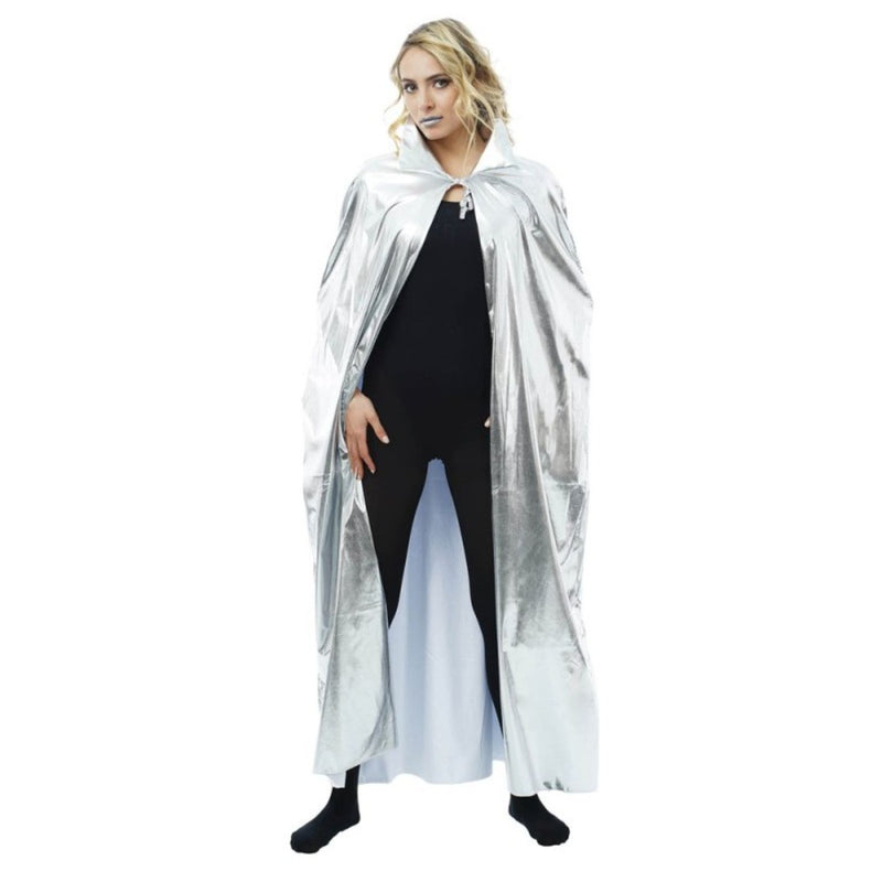 Silberner Umhang mit Kragen | 135 cm