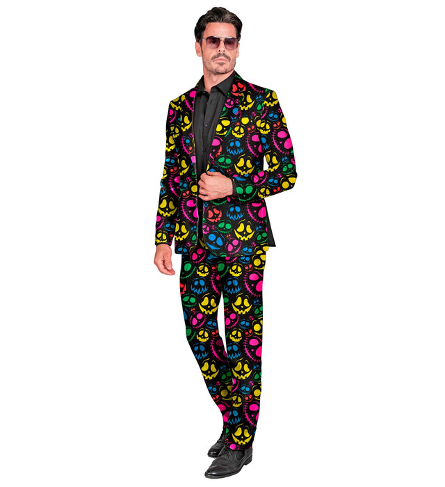 Halloween Designer Anzug "Neon Geister" 2-tlg. UV | Mehrfarbig - Herren Kostüm