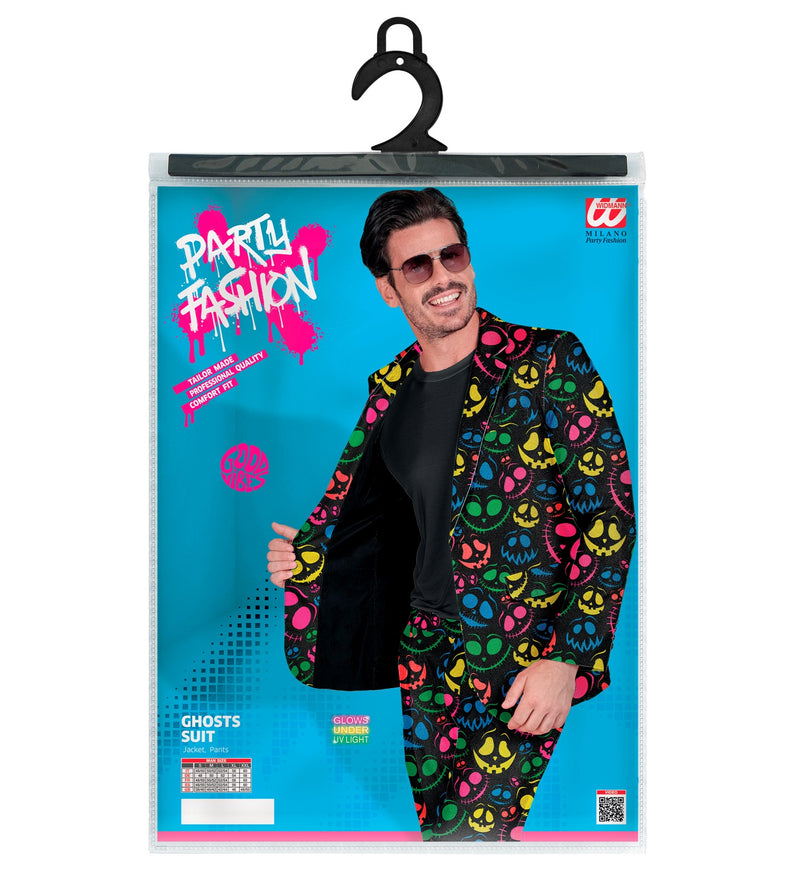 Halloween Designer Anzug "Neon Geister" 2-tlg. UV | Mehrfarbig - Herren Kostüm