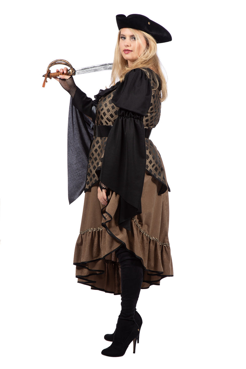 Piratin Kostüm "Taupe de Luxe" für Damen | Braun