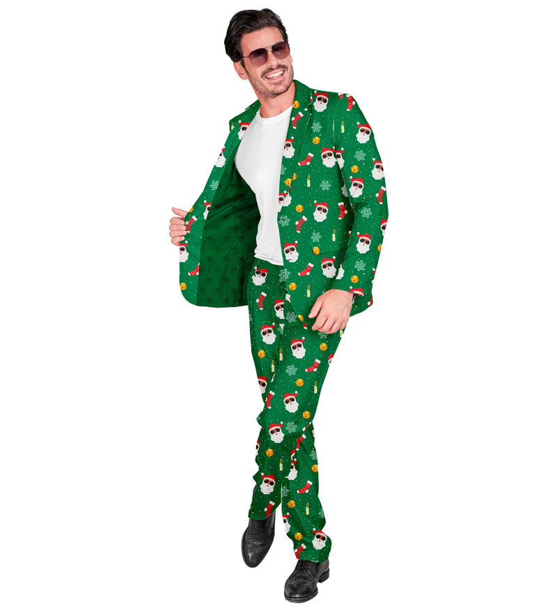 Designer Anzug "Weihnachtsmann" 2-tlg. UV | Grün - Herren Weihnachten Kostüm