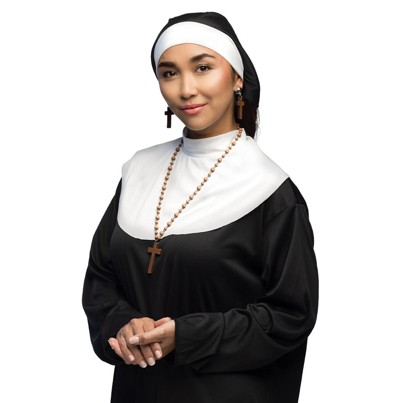 Kostüm-Set "Nonne" 3-tlg. | Braun - Halskette und Ohrringe