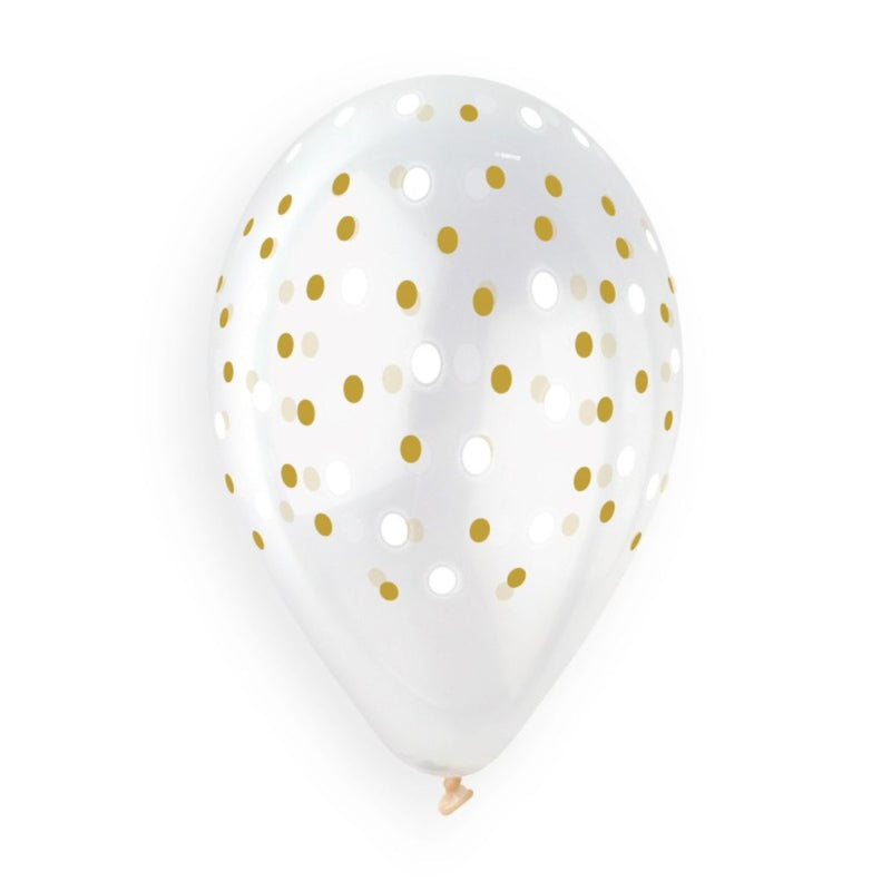 Latexballon 33 cm Golden Dots Weiß Gold | 5 Stück
