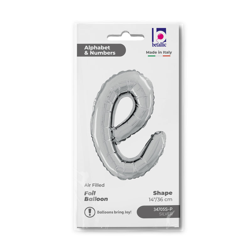 ABC14 Folienballon Buchstabe Skript Silber | E 36 cm