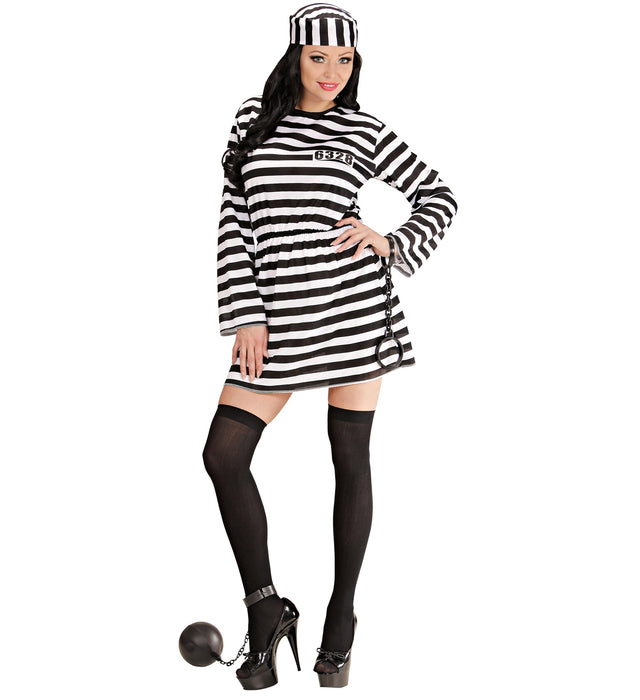 Sträfling Kostüm für Damen | Kleid und Mütze