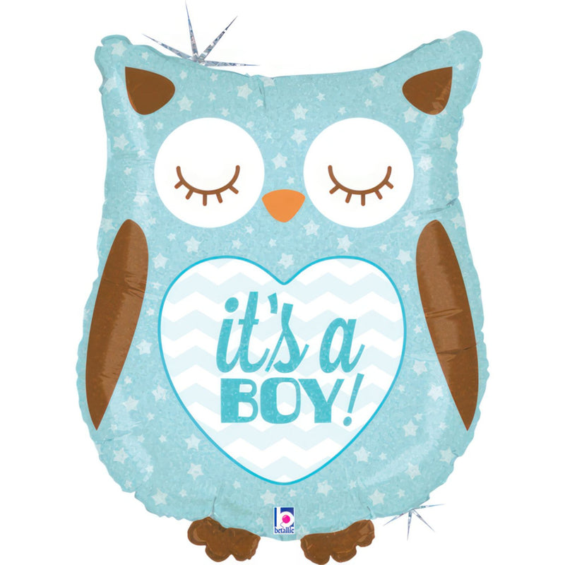 Shape Folienballon Eule "It`s a Boy!" Holografisch | 66 cm