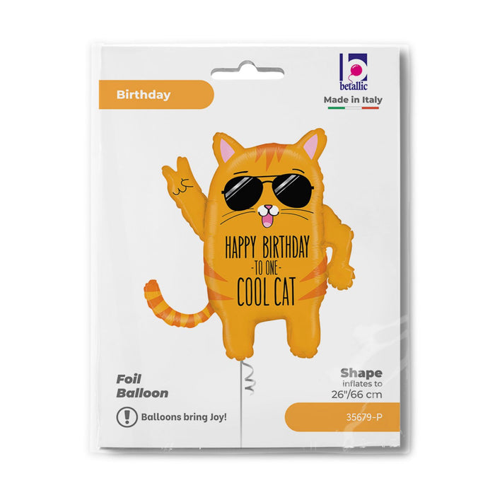 Shape Folienballon "Happy Birthday to one cool cat" Katze mit Sonnenbrille | 66 cm